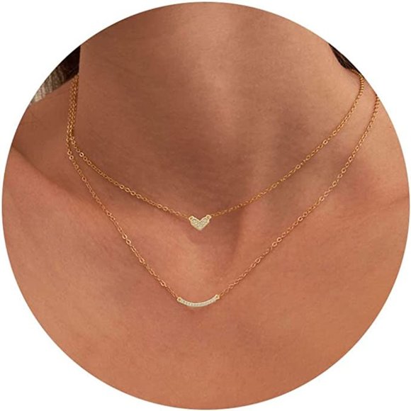 14k Gold Plated Pendant Necklace Simple Cute Necklaces for Women Dainty Layered - Picture 1 of 4